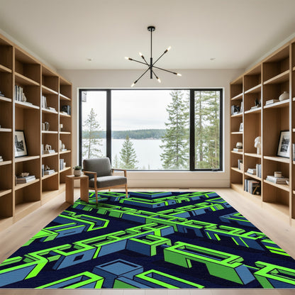 Neon Isometric Geometric Abstract Labyrinth Rug