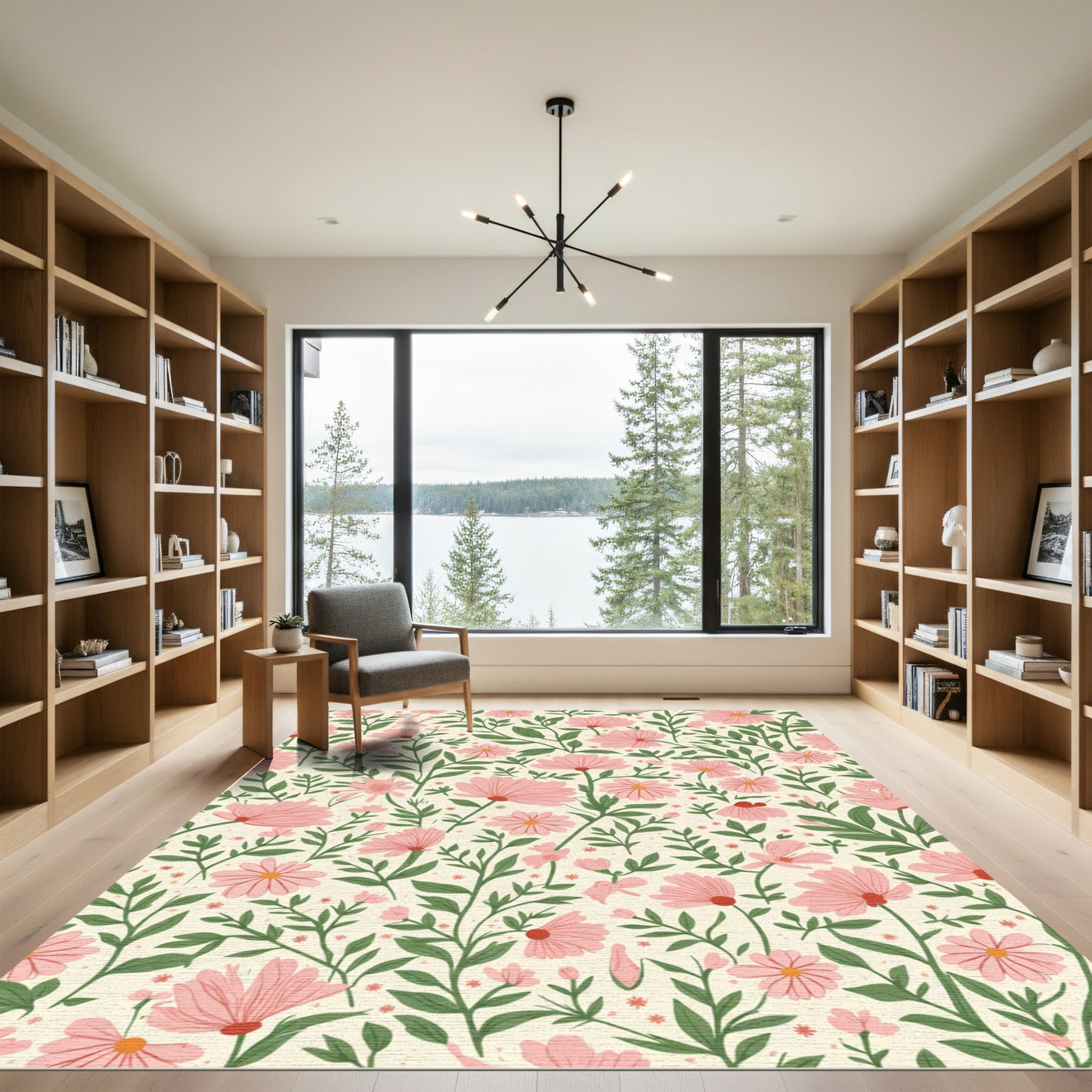 Pink Floral Garden Botanical Pattern Rug