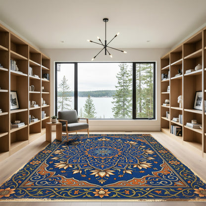 Azure Floral Medallion Lotus Rug