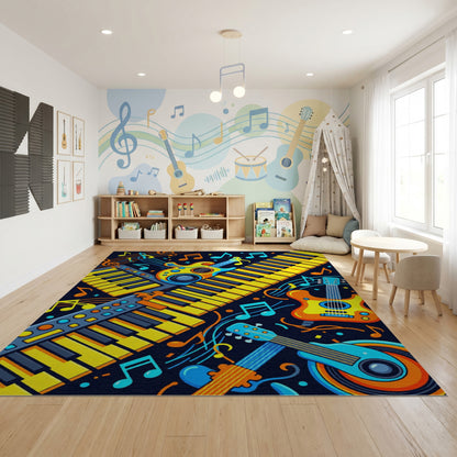 Vibrant Yellow Guitars Keyboards Notes Rug