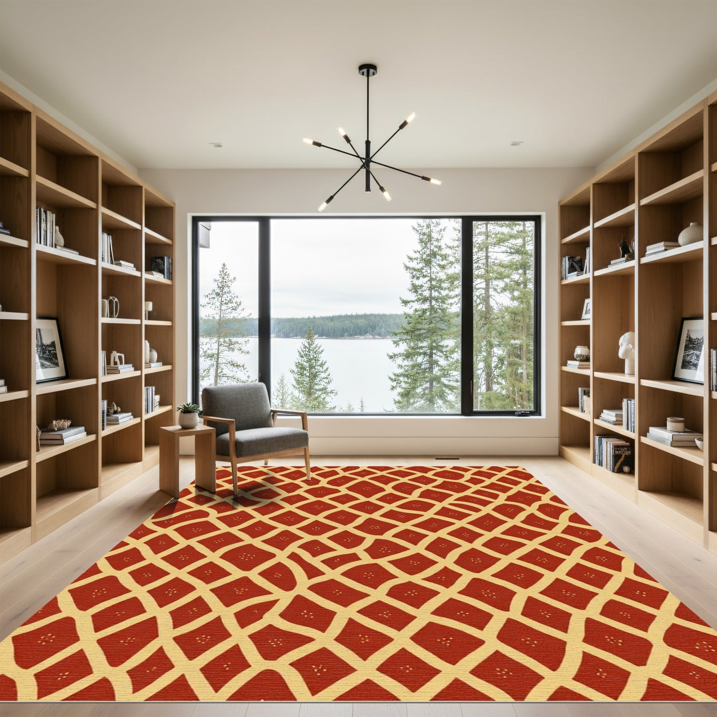 Crimson Lattice Scattered Star Rug