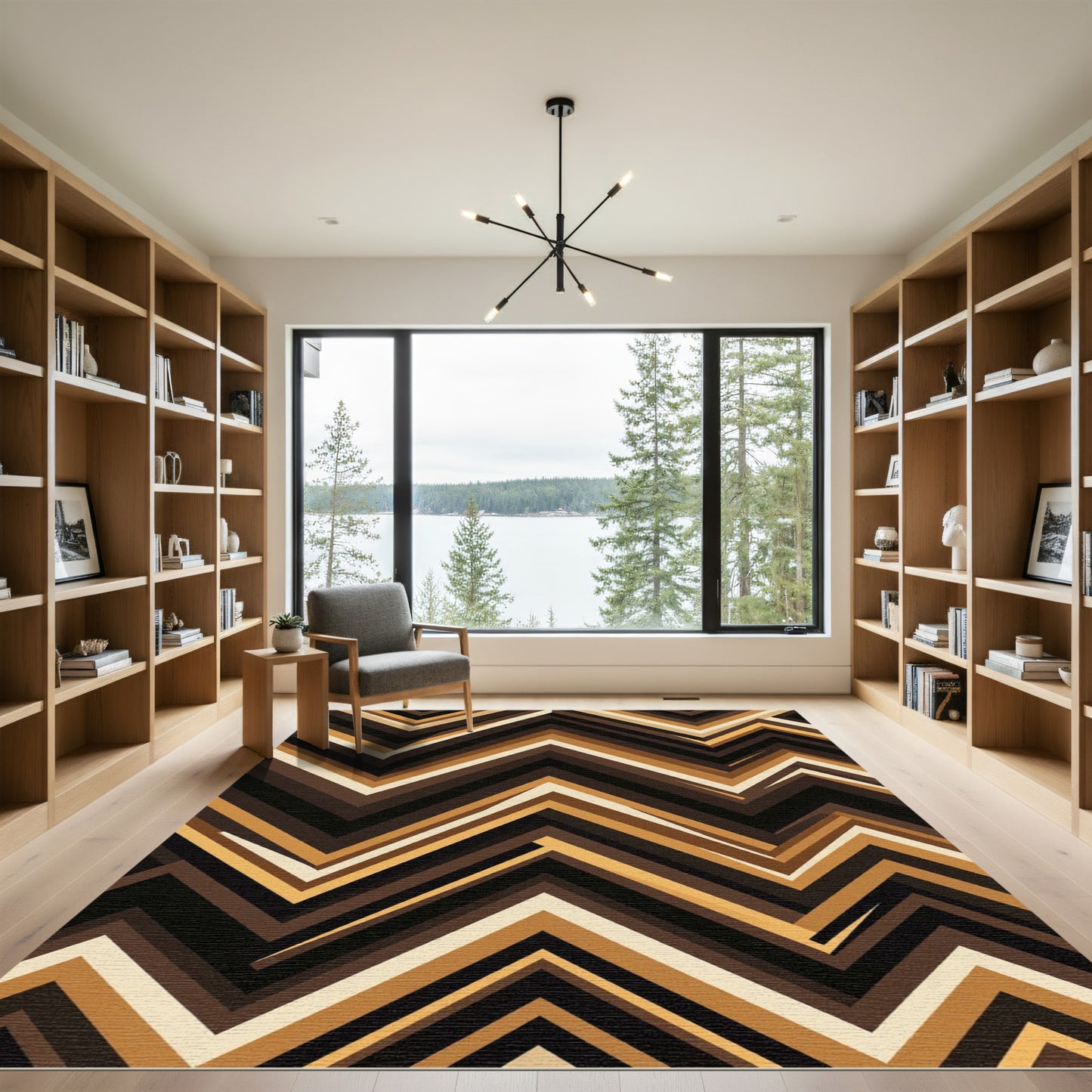 Modern Earthy Zigzag Chevron Stripes Rug