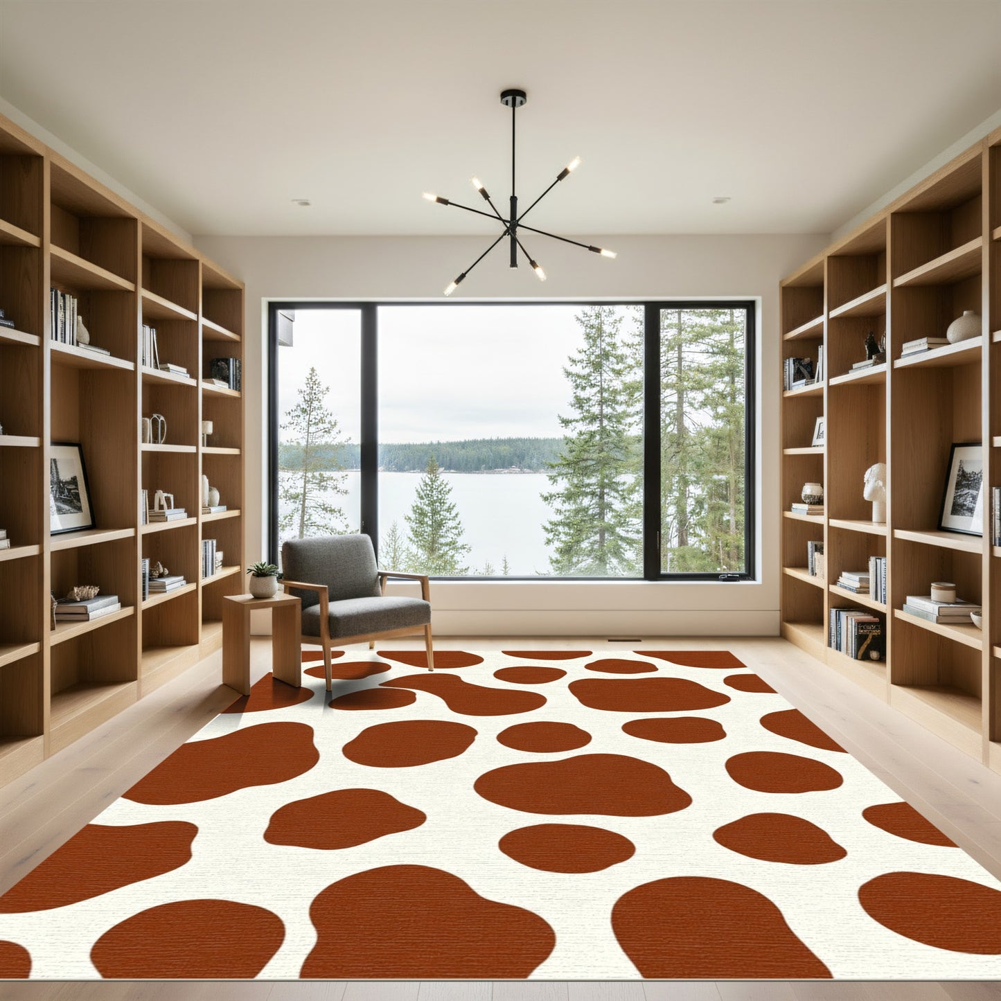 Brown White Freeform Spots Rug