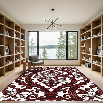 Baroque Crimson Cherub Scrollwork Rug
