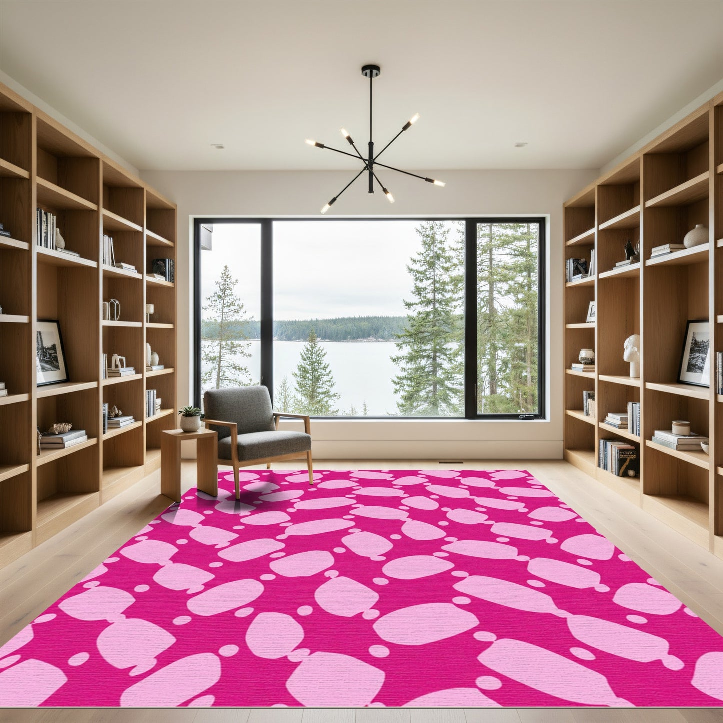 Pink Abstract Pebble Scatter Rug