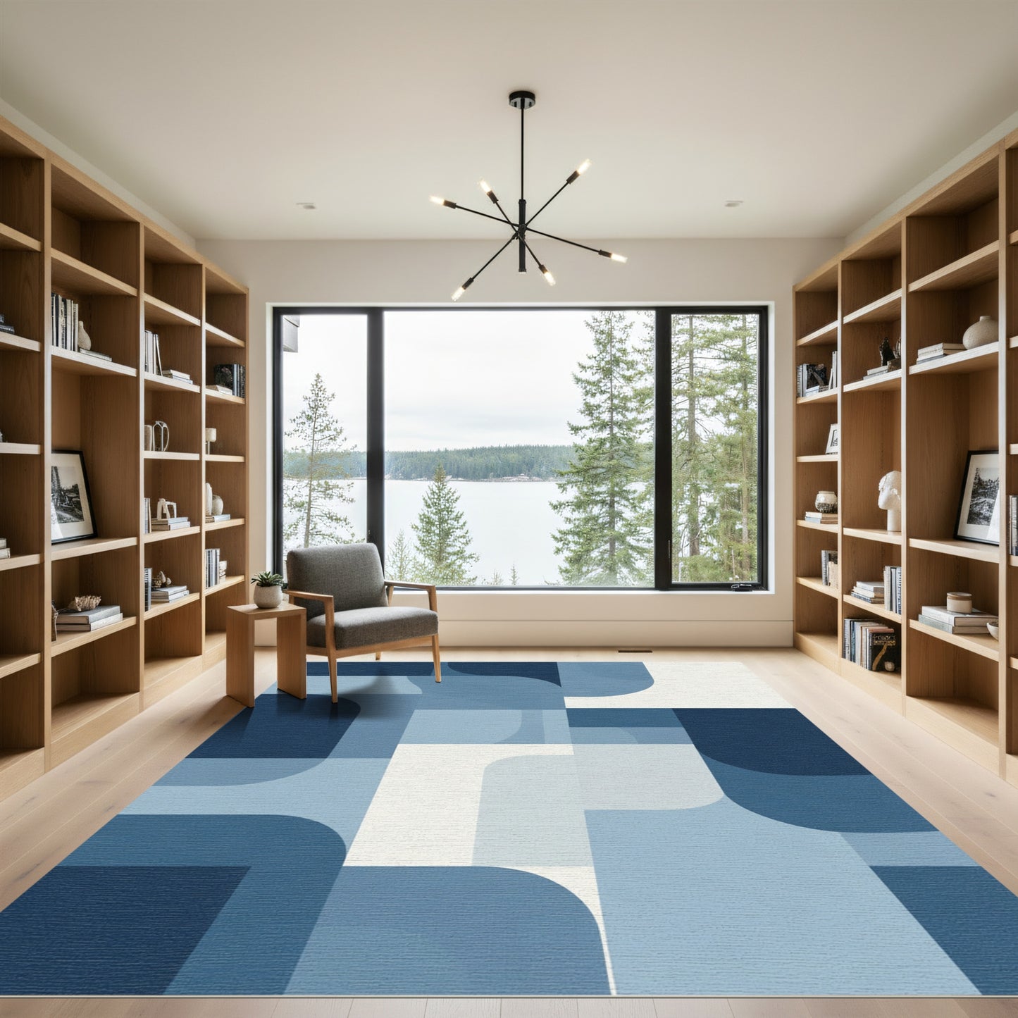 Mid-Century Blue Geometric Abstract Rug
