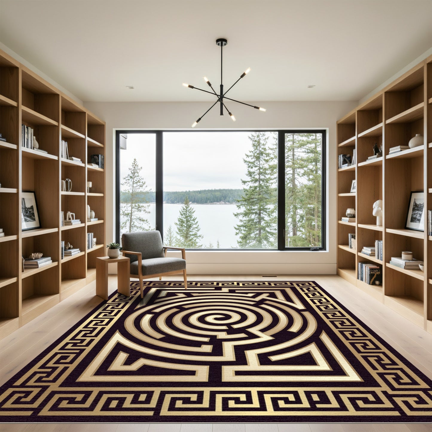 Gilded Black Maze Meander Rug
