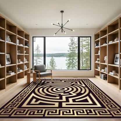 Gilded Black Maze Meander Rug