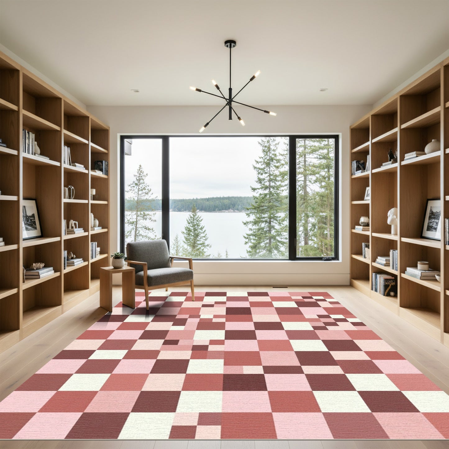 Pink Red Tonal Checkered Squares Rug