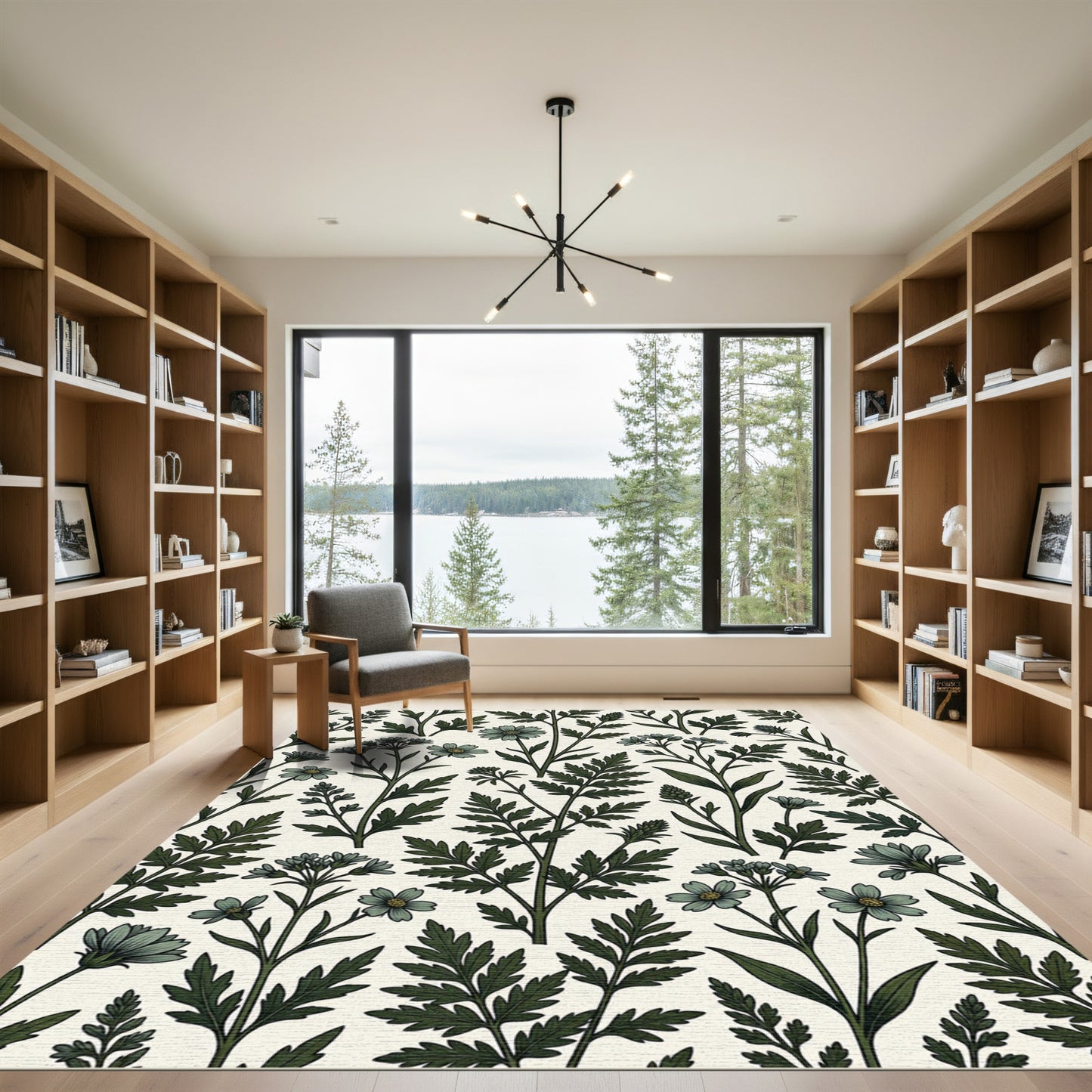 Sage Green Botanical Meadow Field Rug