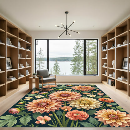 Peachy Coral Dahlia Floral Arrangement Rug