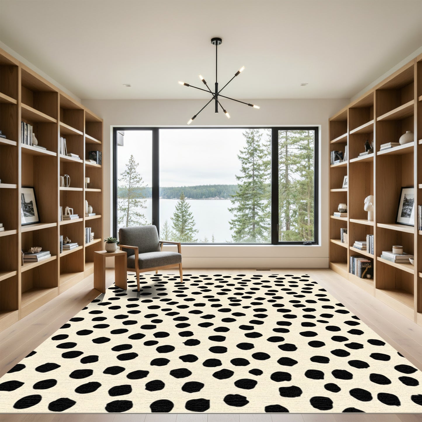Creamy Black Polka Dot Scatter Rug