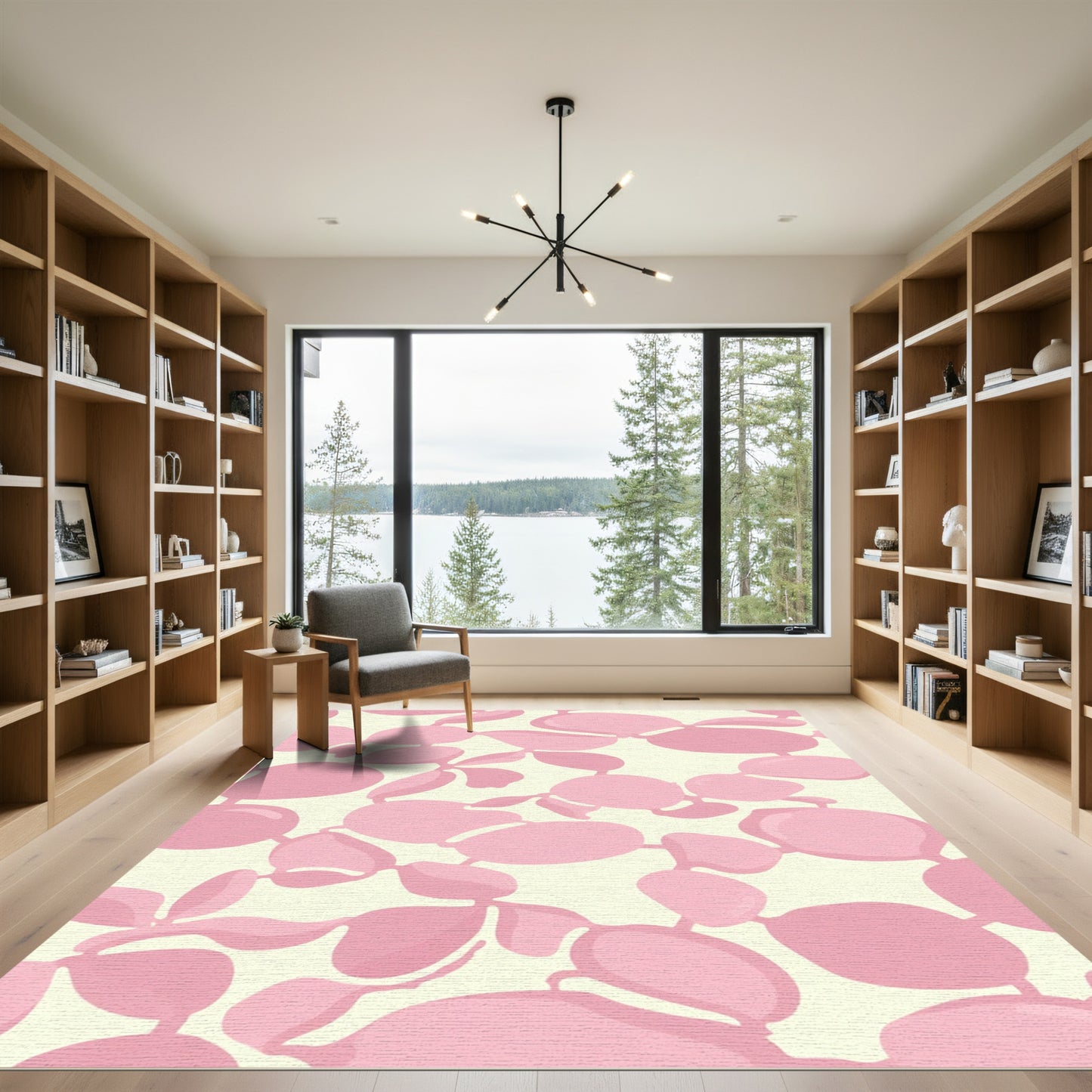 Soft Pink Abstract Organic Branch Rug