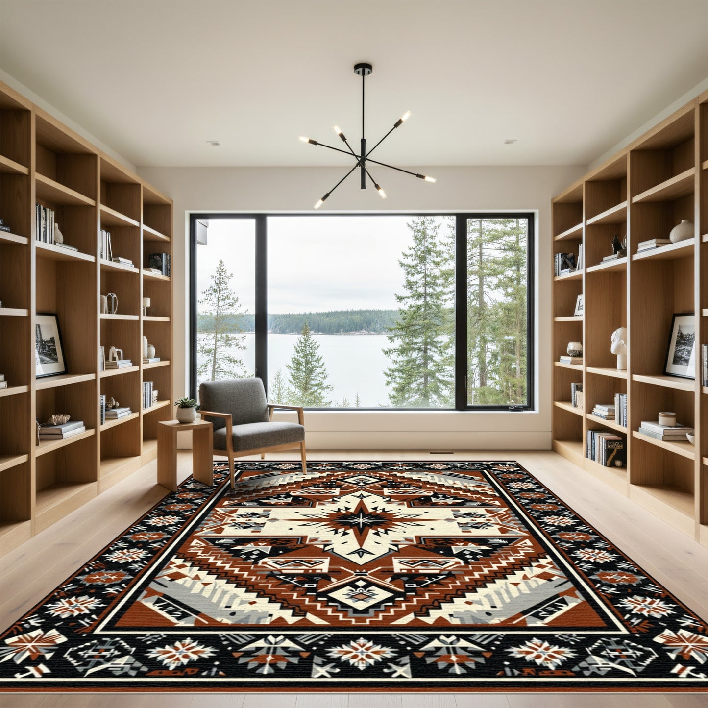 Terracotta Brown Tribal Diamond Starburst Rug
