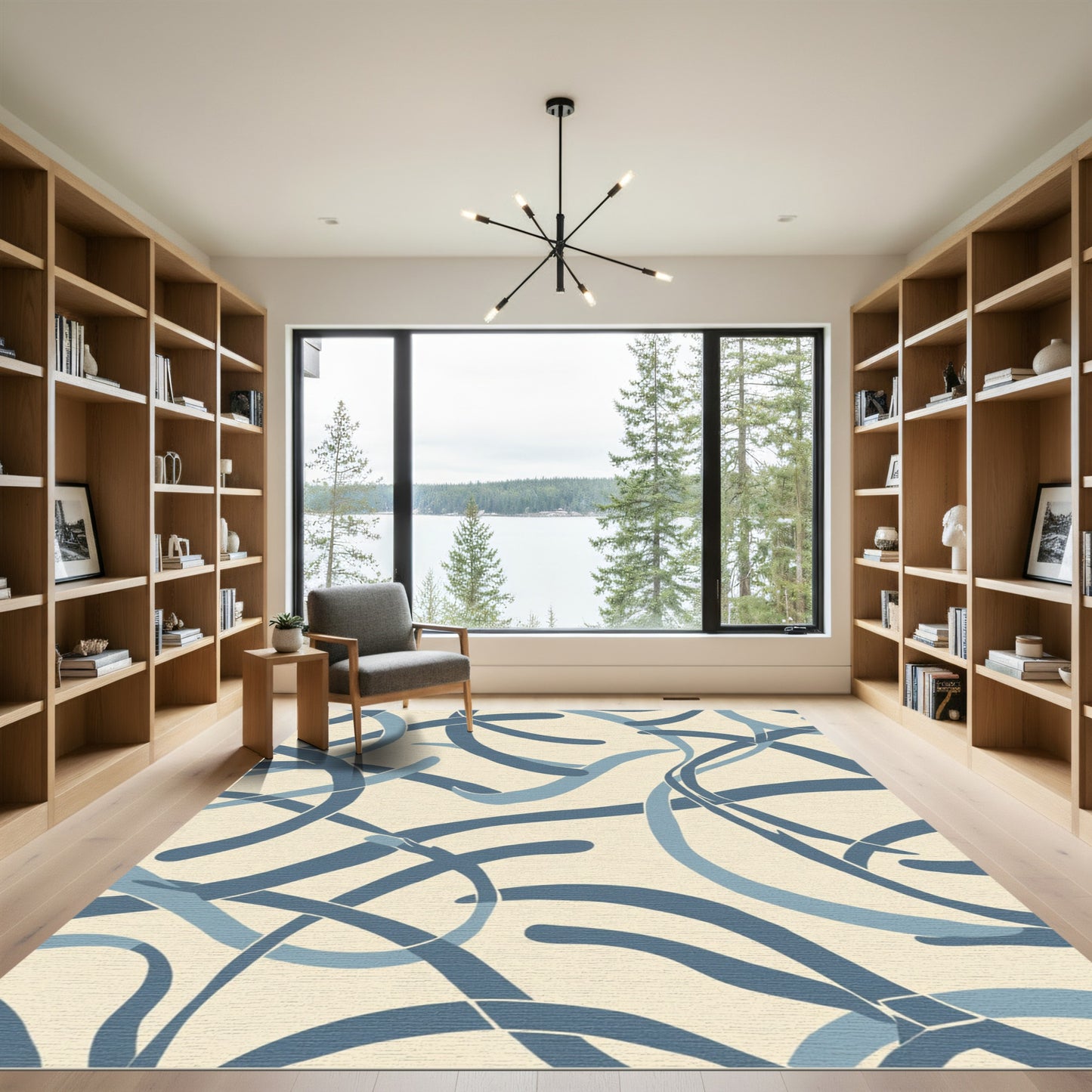 Abstract Blue Ribbon Swirl Rug