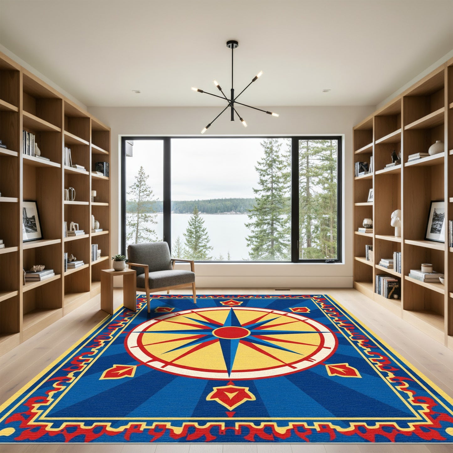 Bold Blue Compass Rose Medley Rug