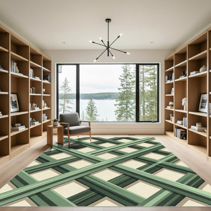 Sage Green Intersecting Diagonal Lattice Rug