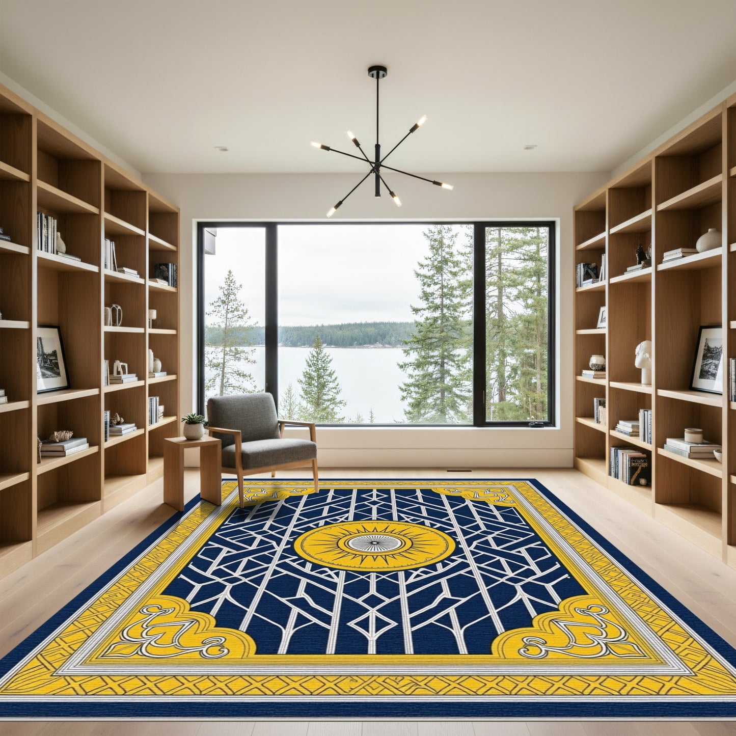 Navy Yellow Art Deco Sunburst Rug