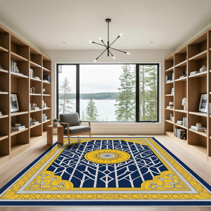 Navy Yellow Art Deco Sunburst Rug