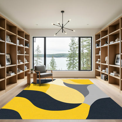Abstract Yellow Gray Ochre Waves Rug
