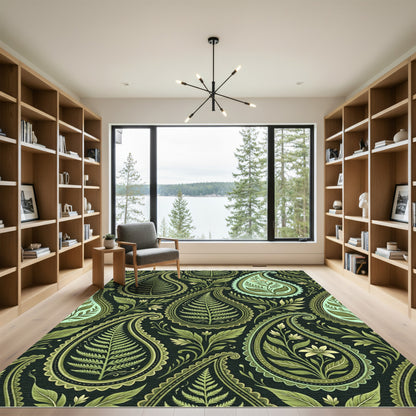 Elegant Sage Green Fern Paisley Rug