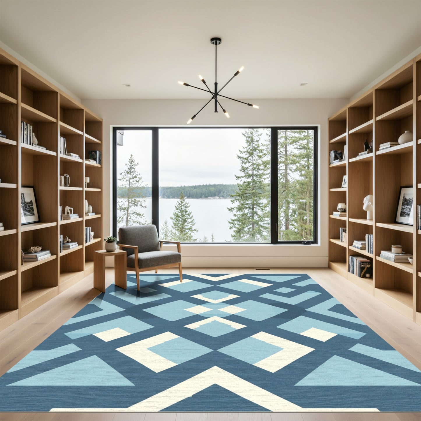 Deep Blue Geometric Lattice Rug