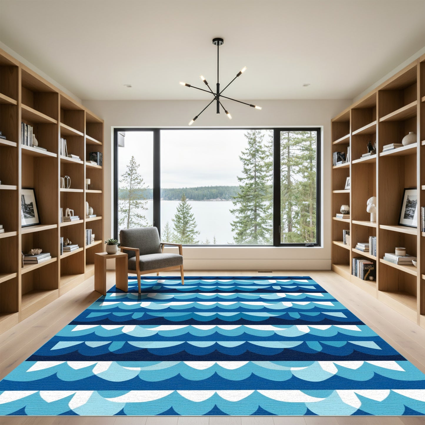 Modern Blue Ocean Waves Rug