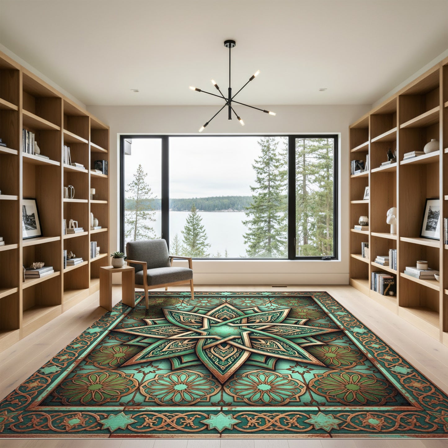 Teal and Bronze Starburst Medallion Rug