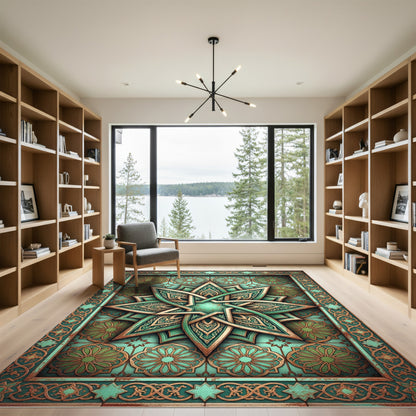 Teal and Bronze Starburst Medallion Rug