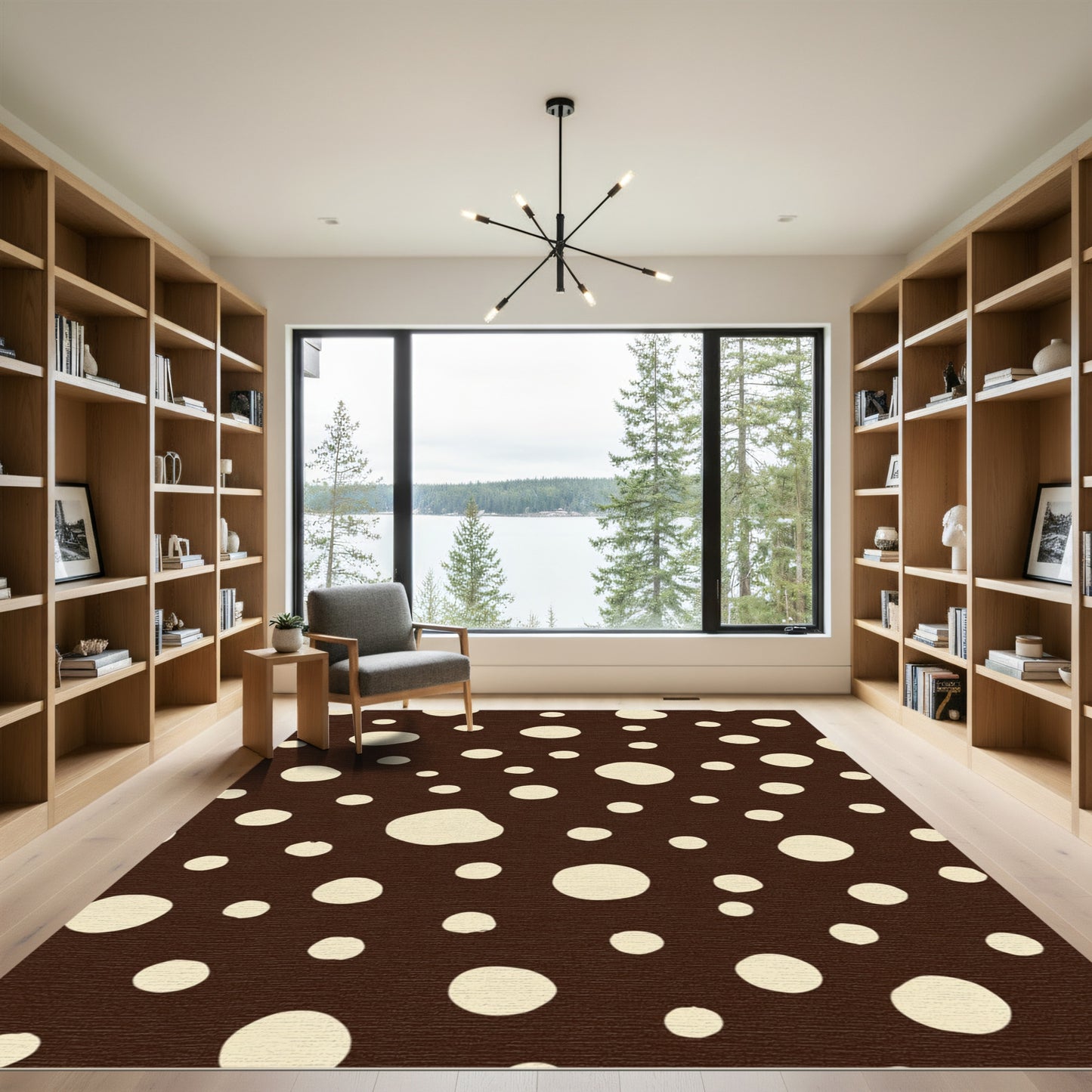 Cream Circles Dark Brown Random Dots Rug