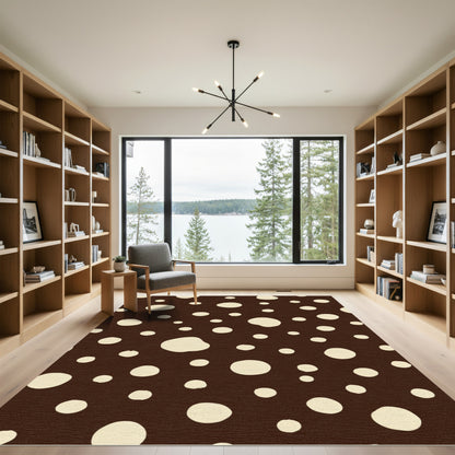 Cream Circles Dark Brown Random Dots Rug