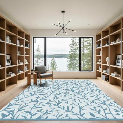 Light Blue Leafy Vine Over Pastel Rug
