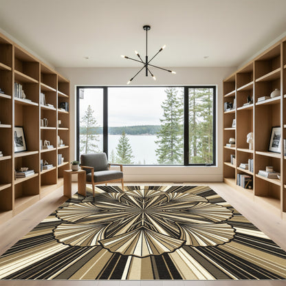 Art Deco Golden Fan Burst Medallion Rug