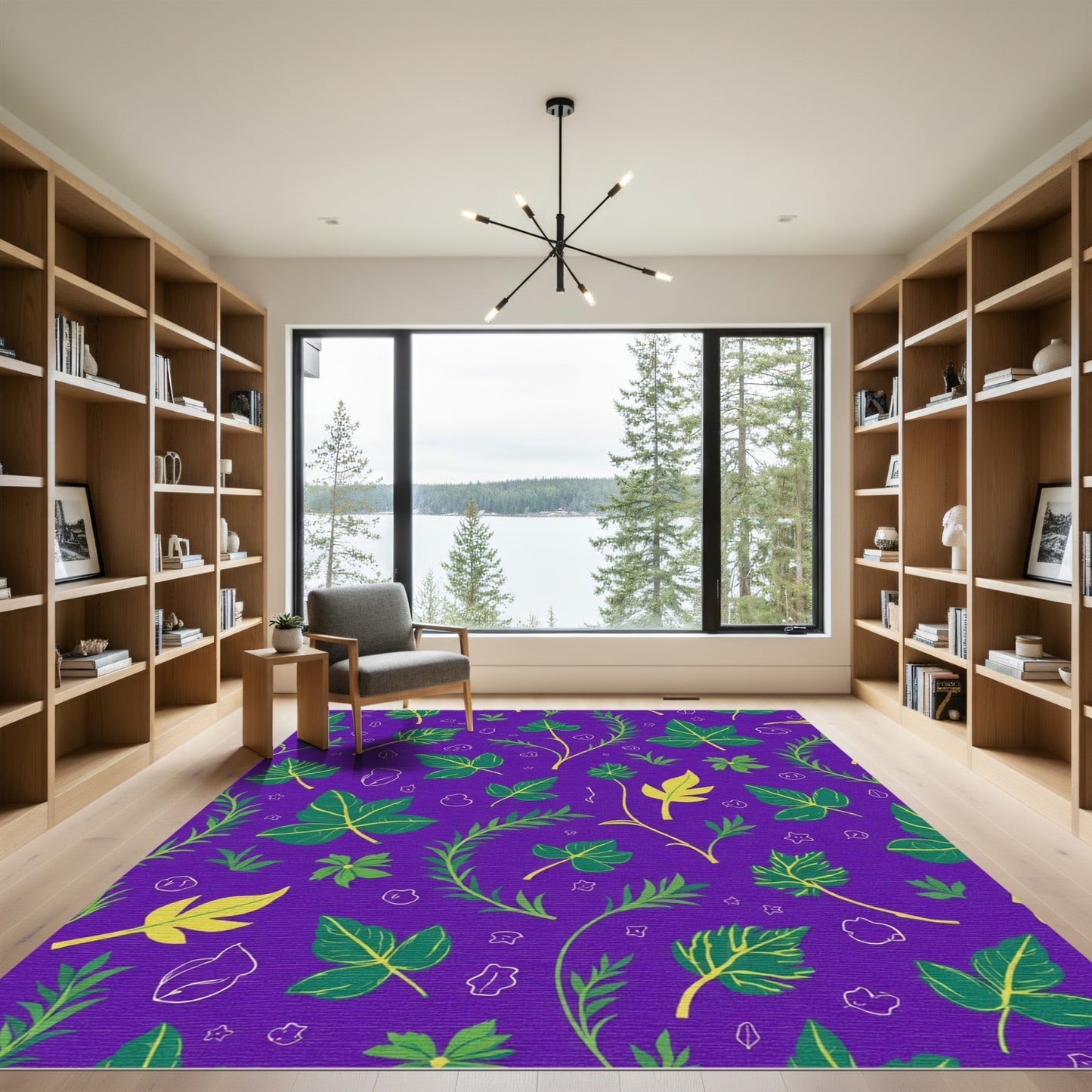 Purple And Green Leafy Vine Rug
