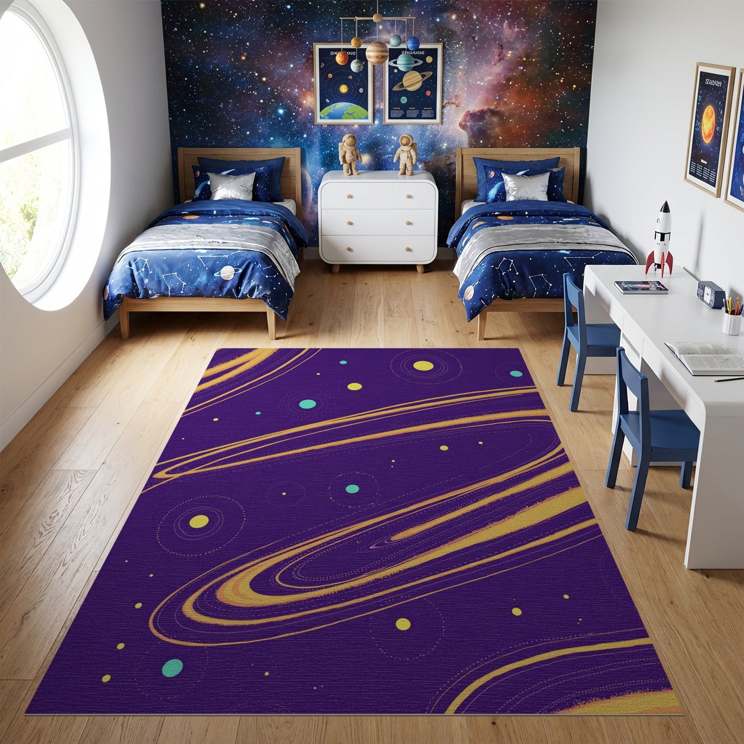 Cosmic Purple Swirling Yellow Teal Rug