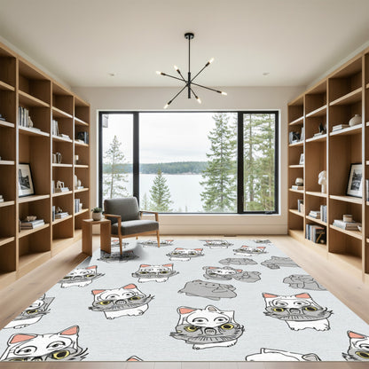 Whimsical Gray Cat Collage Rug