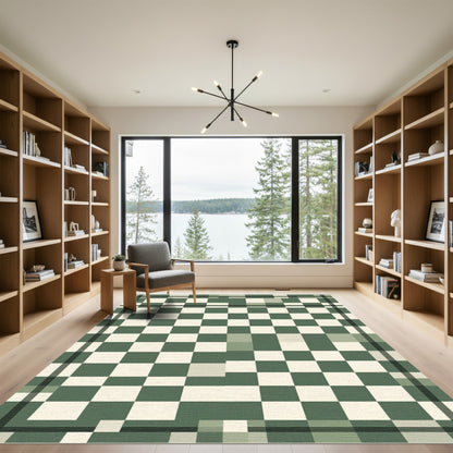 Sage Green and Cream Checkerboard Grid Rug