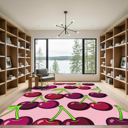 Bright Pink Cherry Pattern Rug