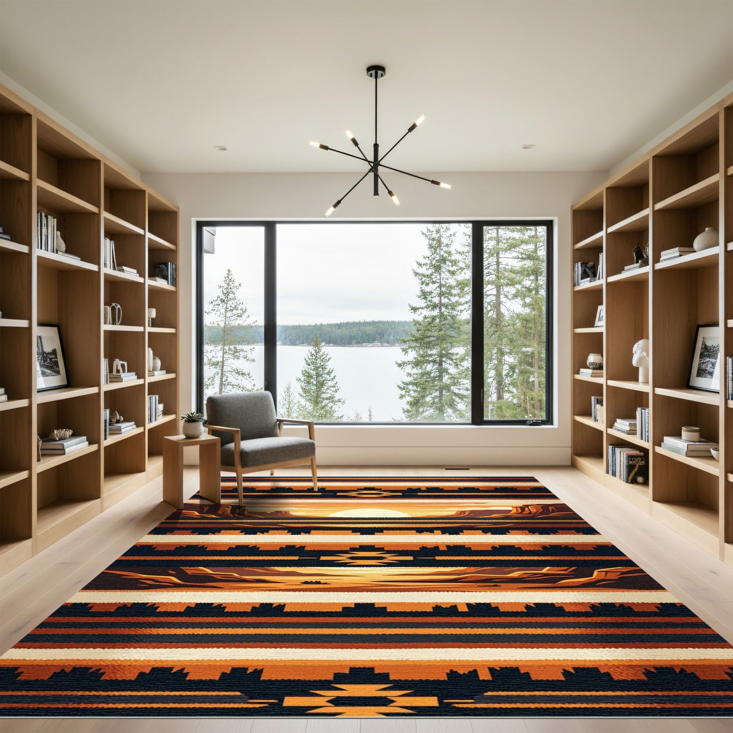 Earthy Southwestern Canyon Sunset Striped Texture Rug