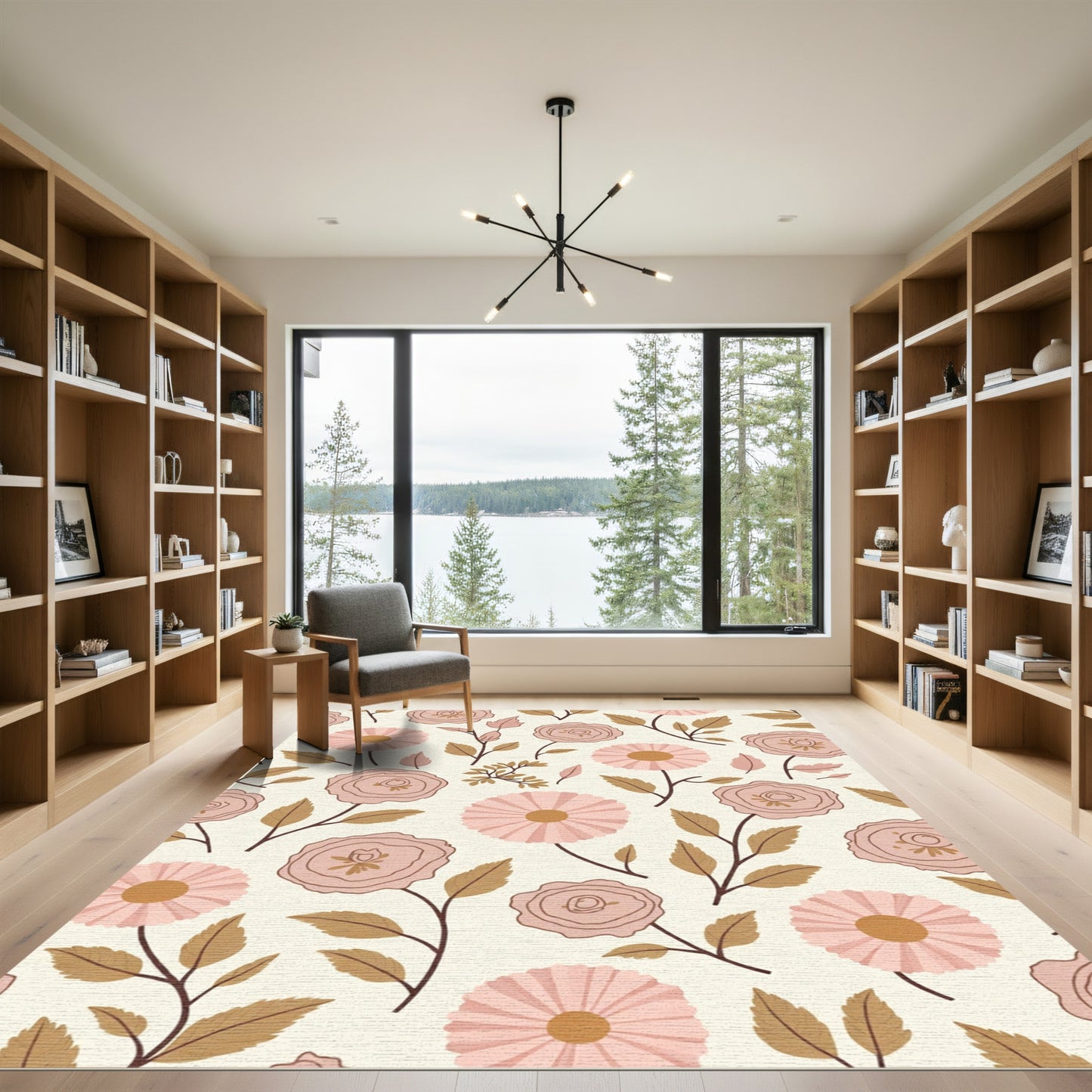 Pink Floral Garden Branches Rug