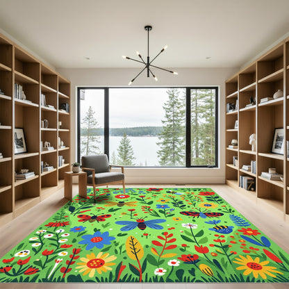 Whimsical Garden Bugs and Flowers Rug