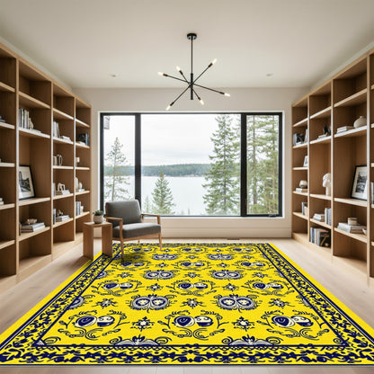 Vibrant Yellow Blue Ornamental Medallion Rug