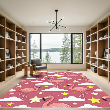 Pink Flamingo Starry Cloud Whimsical Rug