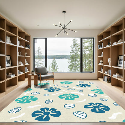 Teal Blue Flower Burst Pattern Rug