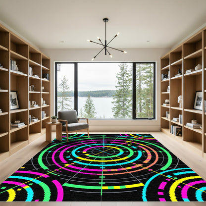 Vibrant Neon Cyberpunk Concentric Circles Rug