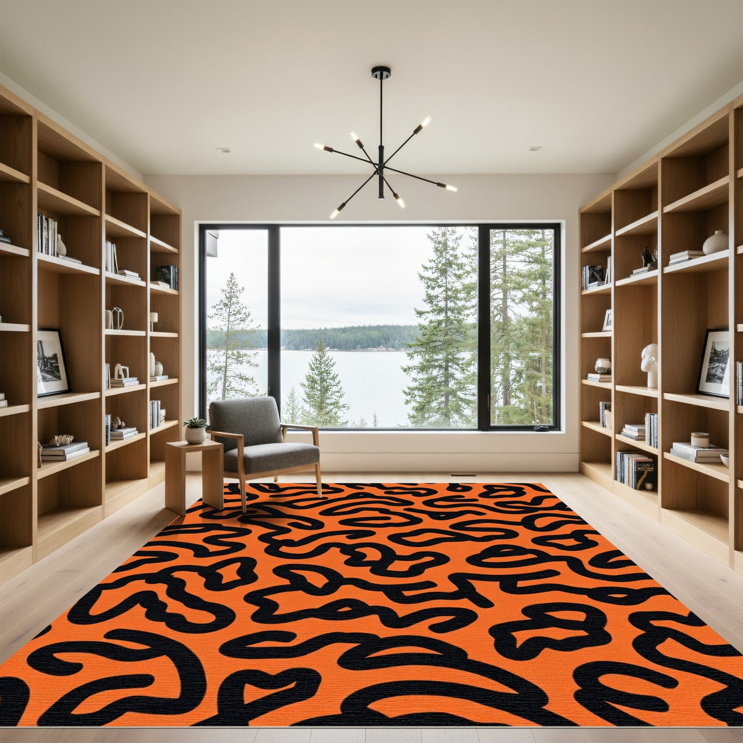 Bold Orange Black Wavy Organic Rug