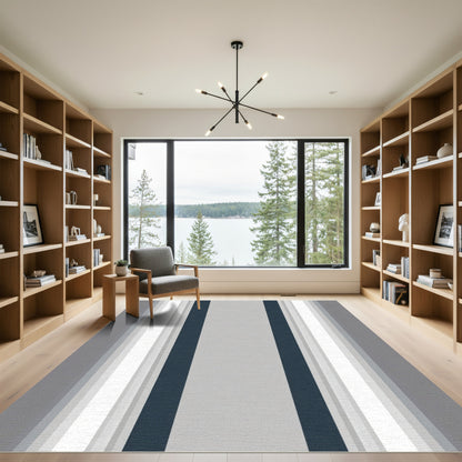 Modern Navy Gray Stripe Rug