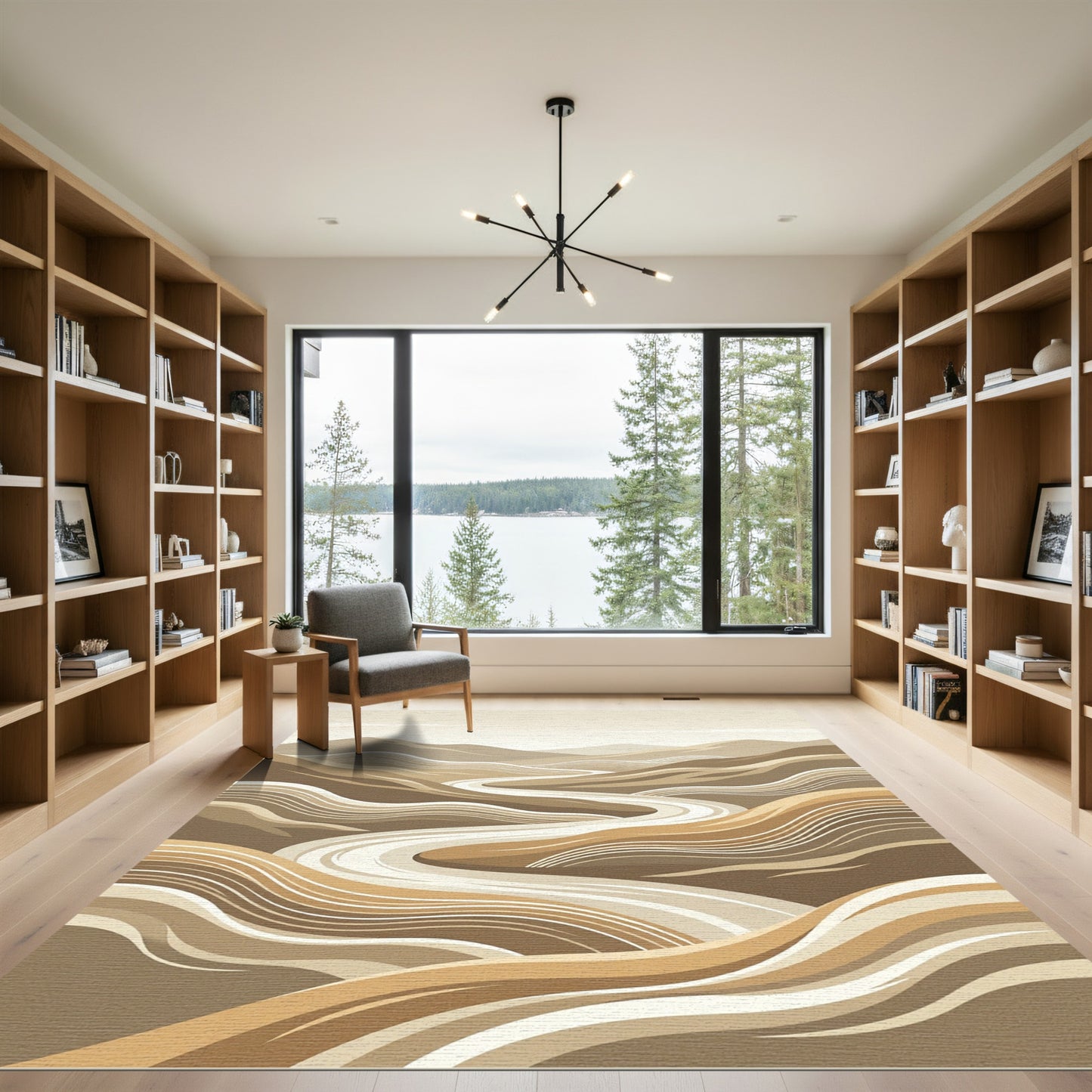 Earthy Tones Winding River Landscape Rug