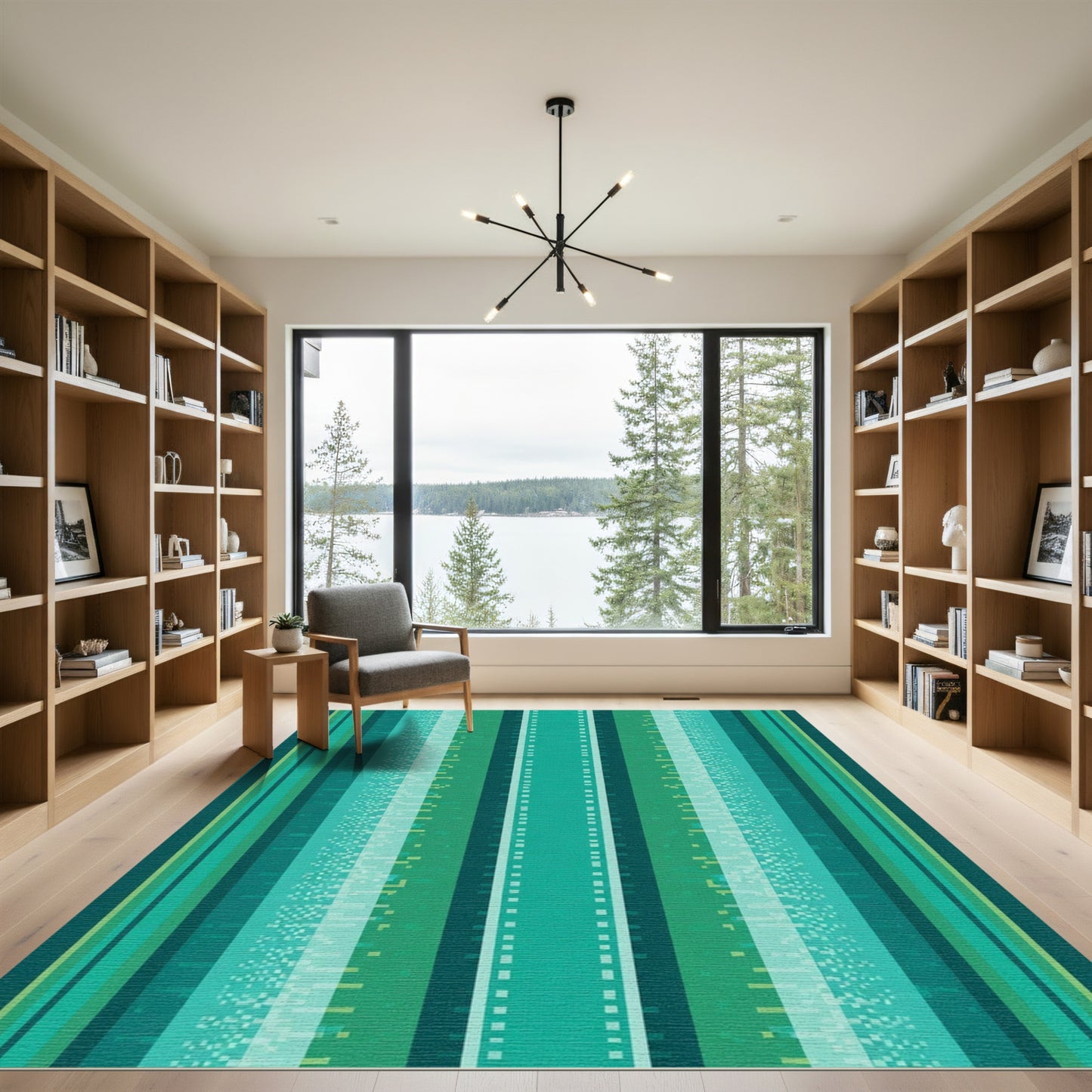 Teal Green Vertical Block Stripe Rug