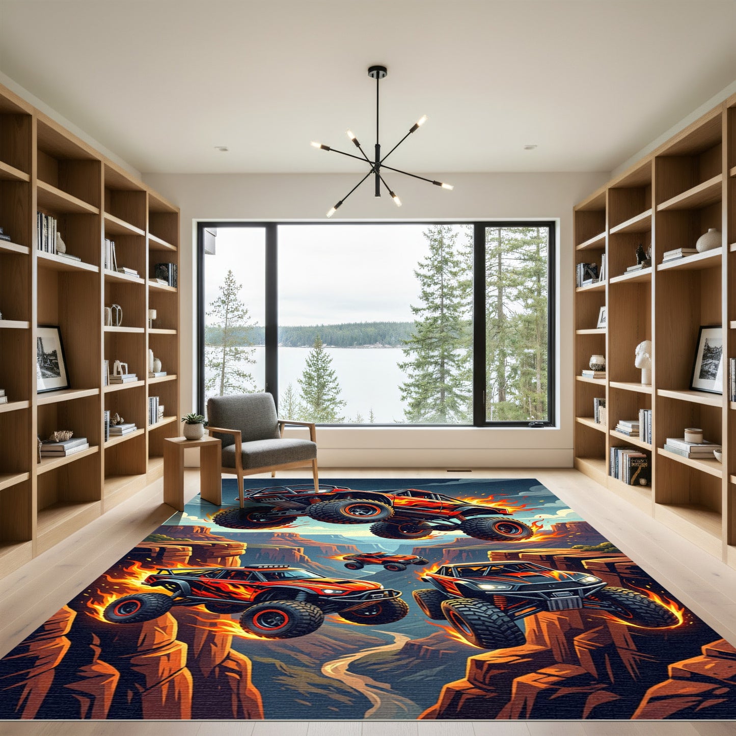 Flaming Offroad Racing Canyon Adventure Rug